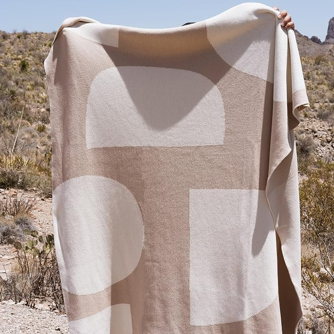 100% Soft Cotton Modern Minimal Abstract Knit Throw Blanket (Neutral & Cream) | Amazon (US)