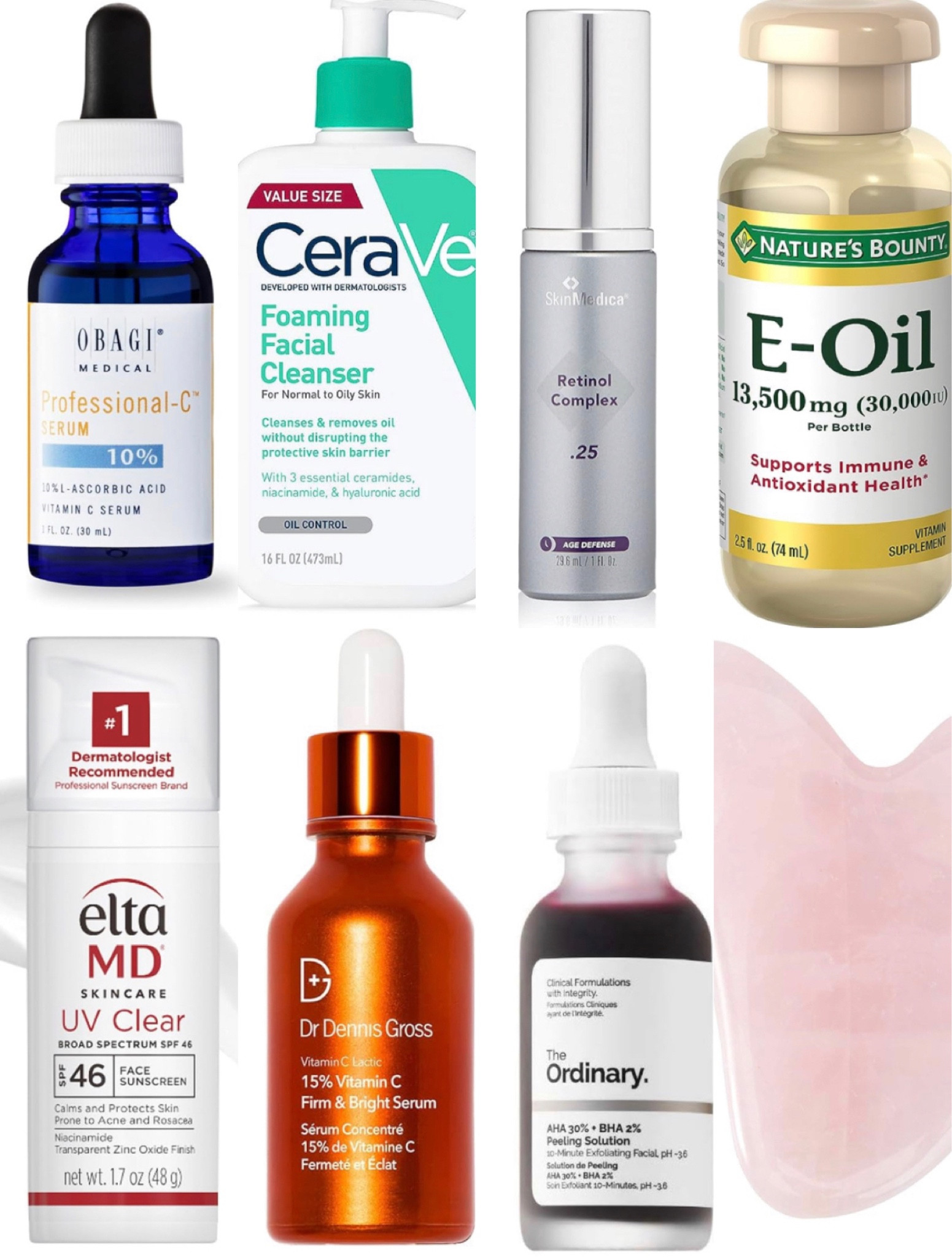 Updated skin care routine. Two vitamin C’s shown because I love them both an switch between using the two brands! 