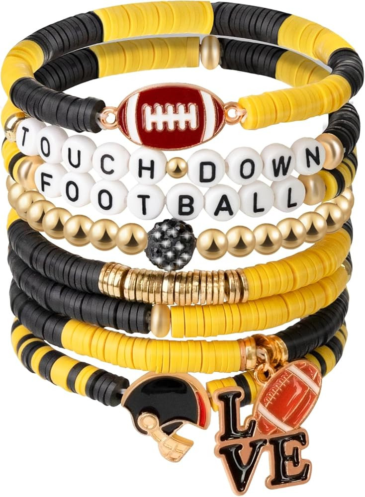 Game Day Football Bracelets for Women Men, Friendship Hypoallergenic Clay Beaded Stretch Bracelet... | Amazon (US)