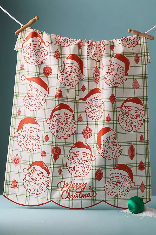 Vintage-Inspired Tartan Santa Dish Towel | Anthropologie (US)