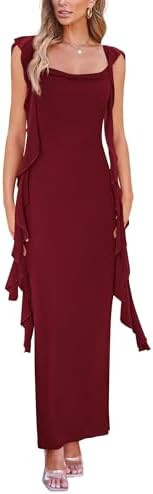 PRETTYGARDEN Summer Dresses for Women Ruffle Bodycon Maxi Dress | Soft Stretchy Slim Fit, Elegant... | Amazon (US)