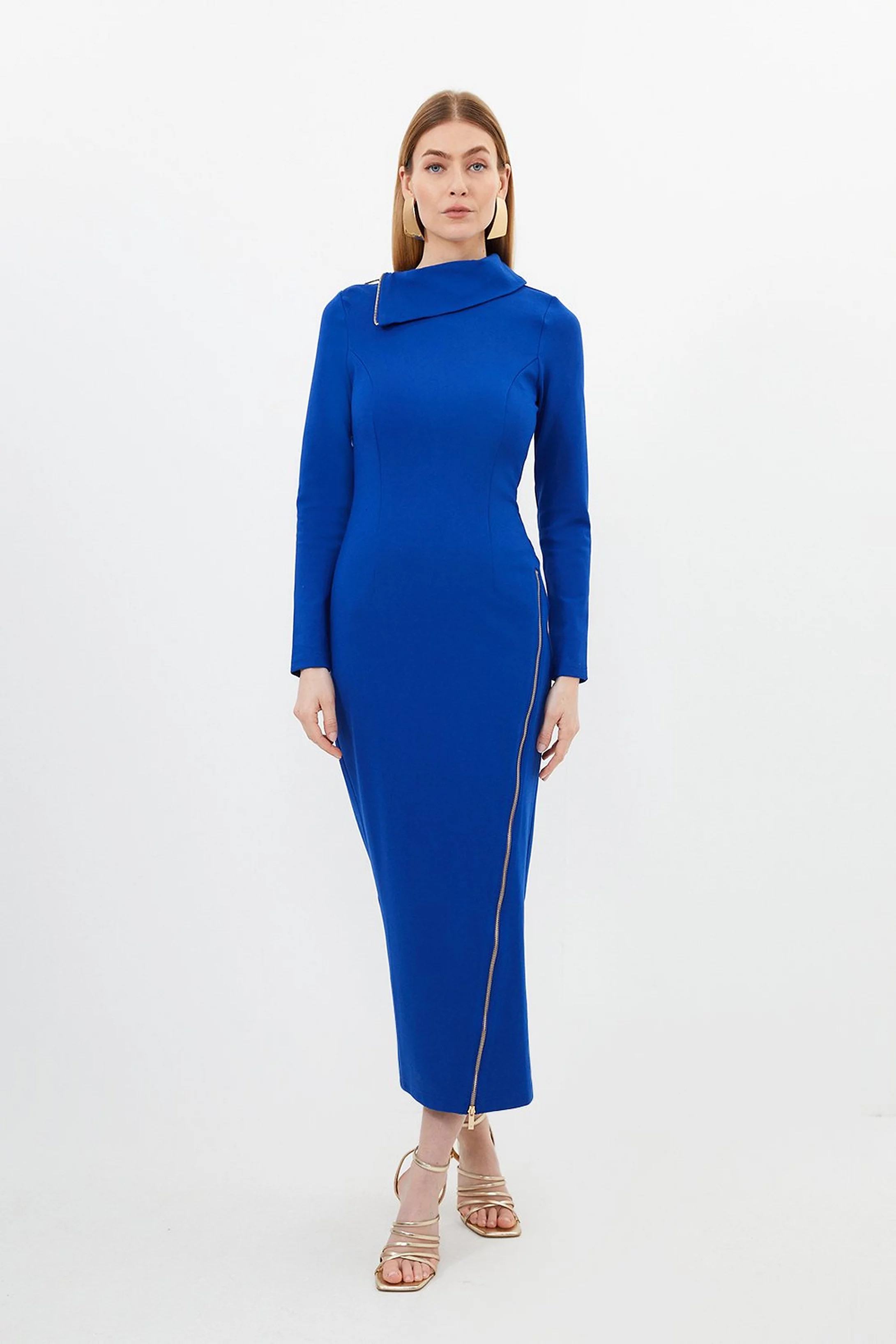 Ponte Zip Detail Midi Dress | Karen Millen US