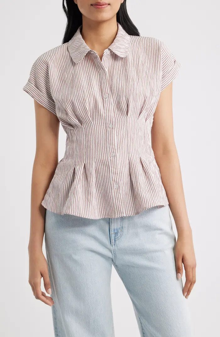 Pleat Stripe Button-Up Shirt | Nordstrom