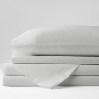 The Company Store Organic 4-Piece Pearl Gray Solid 300-Thread Count Cotton Percale King Sheet Set... | The Home Depot