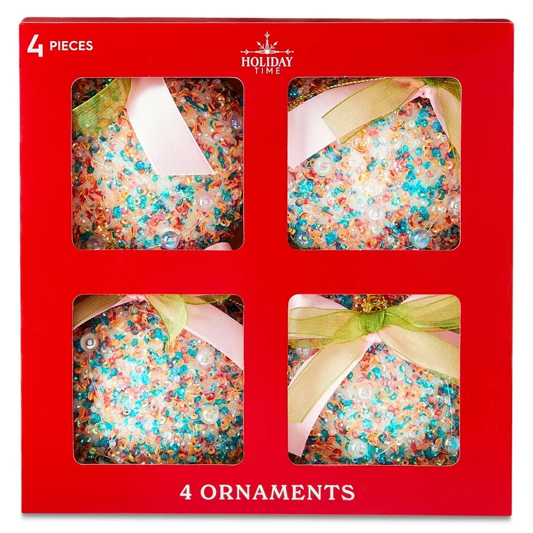Multicolor Bead and Sequin Christmas Ornaments, 4 Count, by Holiday Time | Walmart (US)