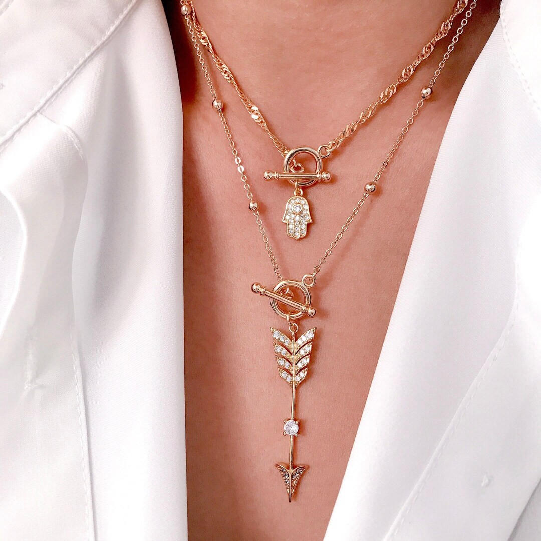 Gold Arrow Toggle Necklace. 14K Gold Filled Satellite Chain Toggle Clasp. Archery Jewellery, Cupi... | Etsy (US)