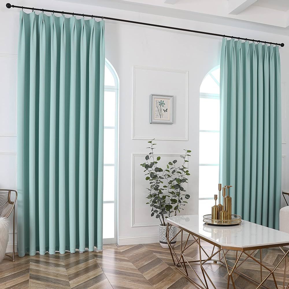 Room Darkening Energy Efficient Pinch Pleated Window Curtain Ceiling to Floor Extra With Hooks Ti... | Amazon (US)