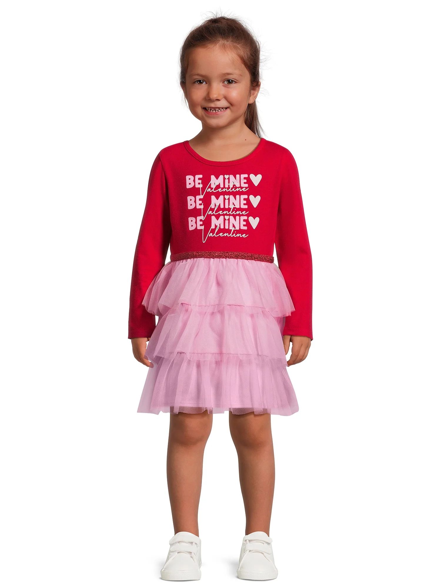 Wonder Nation Valentine’s Day Toddler Girl Long Sleeve Tutu Dress, Sizes 12M-5T | Walmart (US)