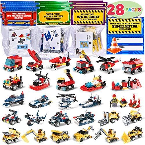 JOYIN 28 Packs Valentines Day Cards with City Vehicles Building Blocks for Valentine Party Favor,... | Amazon (US)