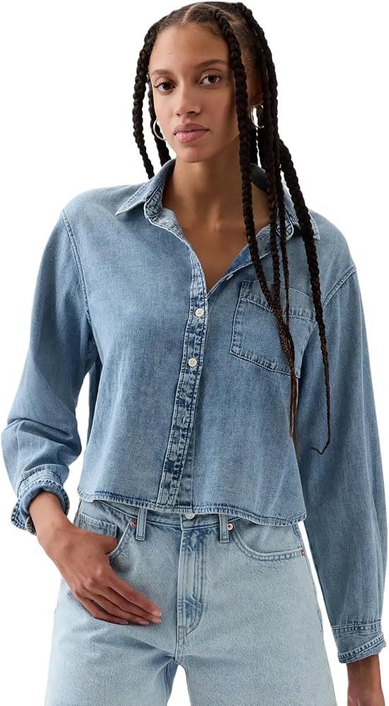 GAP Women's Long Sleeve Crop Denim Top | Amazon (US)