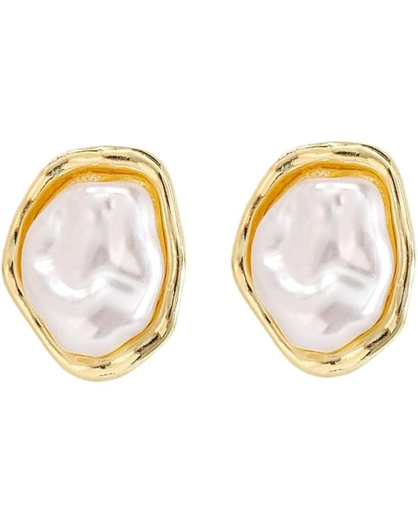 Baroque Pearl Earrings for Women 14k Gold Baroque Pearl Stud Earrings Handmade Hypoallergenic Irr... | Amazon (US)