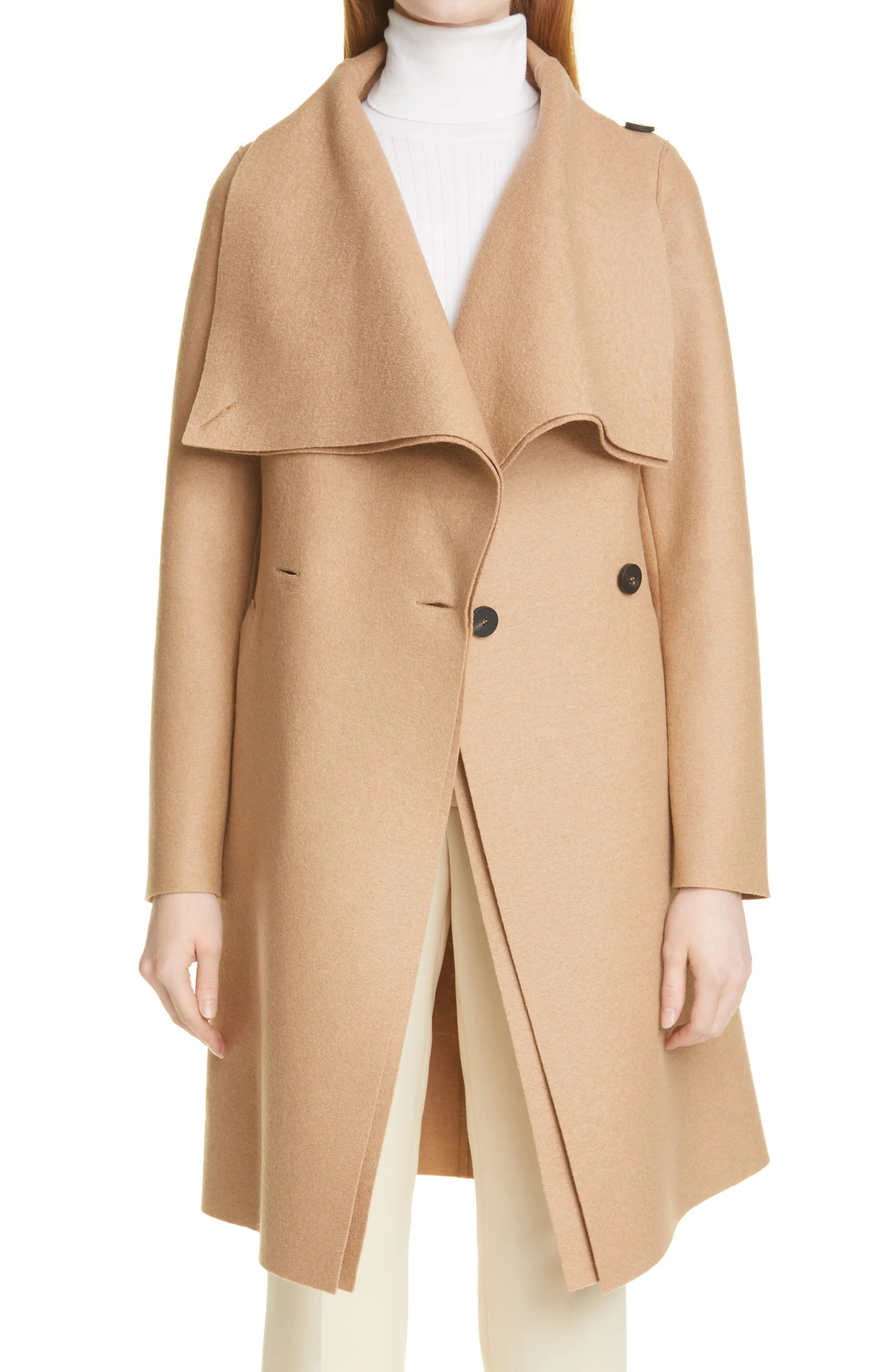 Harris Wharf London Volcano Belted Pressed Wool Coat, Size 2 Us in Tan at Nordstrom | Nordstrom