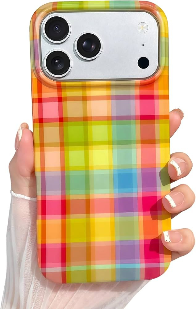 for iPhone 18 Pro Max Case, Cute Colorful Rainbow Plaid Checkered Print Aesthetic Retro Design fo... | Amazon (US)
