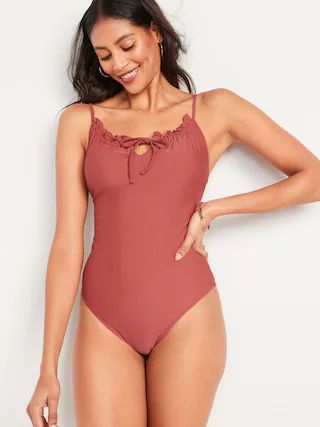 Gathered Keyhole One-Piece Swimsuit for Women | Old Navy (US)