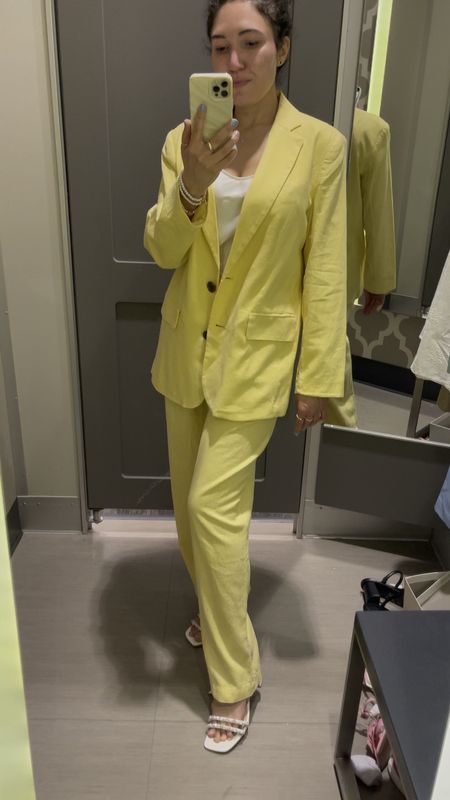Target outfit - linen blazer in Small, pants in size 4. Spring outfit, matching set, pants set, linen pants, yellow outfit, easter, workwear, work outfit 

#LTKstyletip