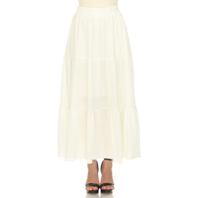 Women's Pleated Tiered Maxi Skirt Champagne Xlarge -White Mark | Target