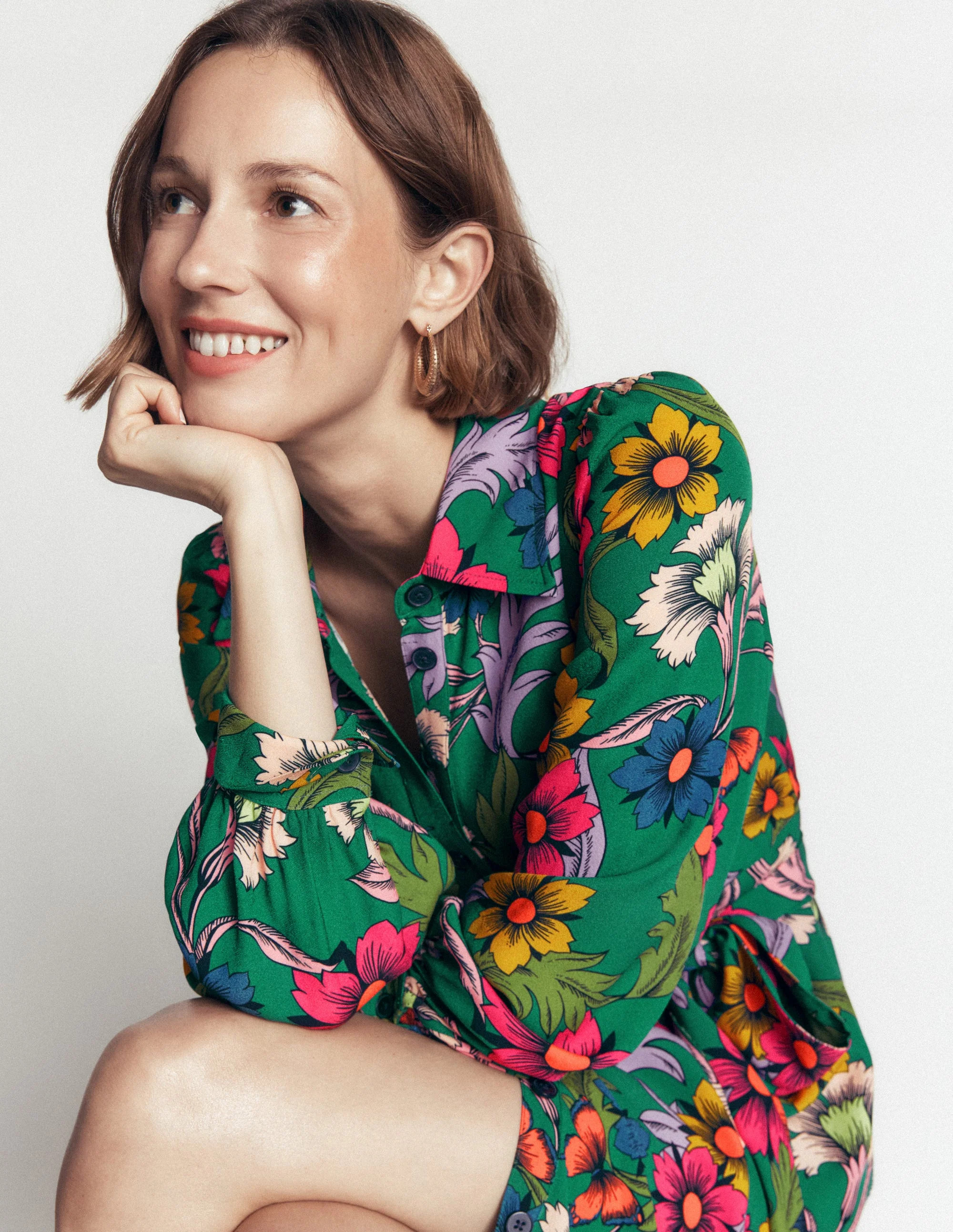 Maeve Occasion Shirt Dress-Jewel Green, Butterfly Bouquet | Boden (US)