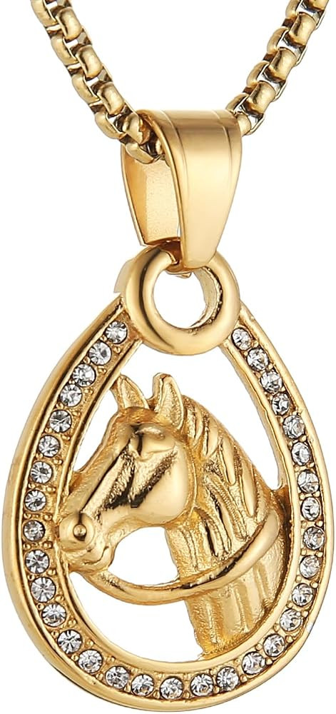 AsAlways Horse Necklace for Women Men Stainless Steel Hip Hop Gold Head of Horse Necklace West Co... | Amazon (US)