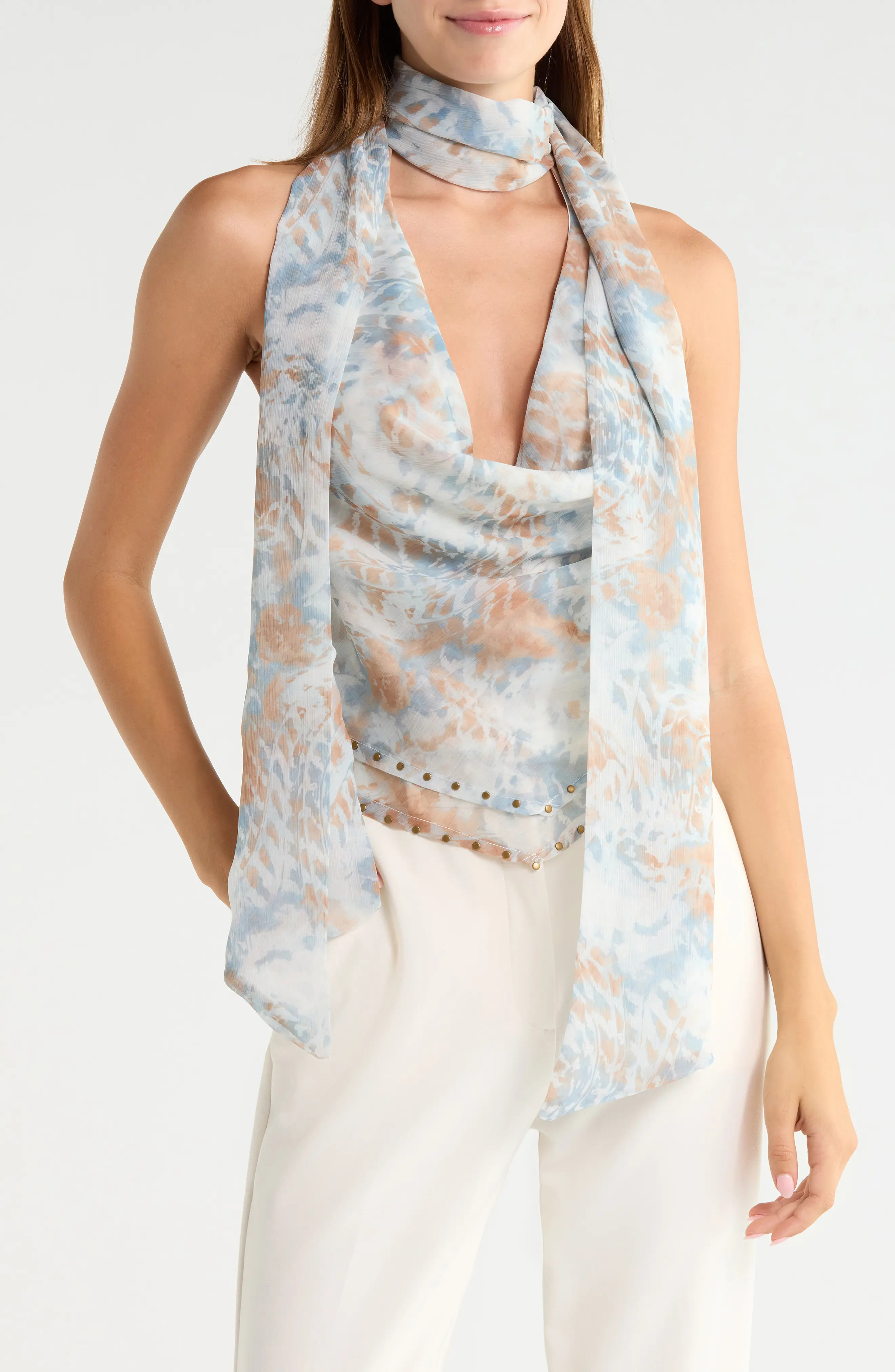 KITTENISH Stud Trim Cowl Neck Chiffon Top (Women) | Nordstrom | Nordstrom