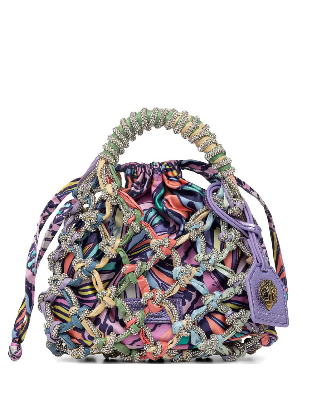 Kurt Geiger London small Macrame crystal-embellished bucket bag - Purple | Farfetch Global