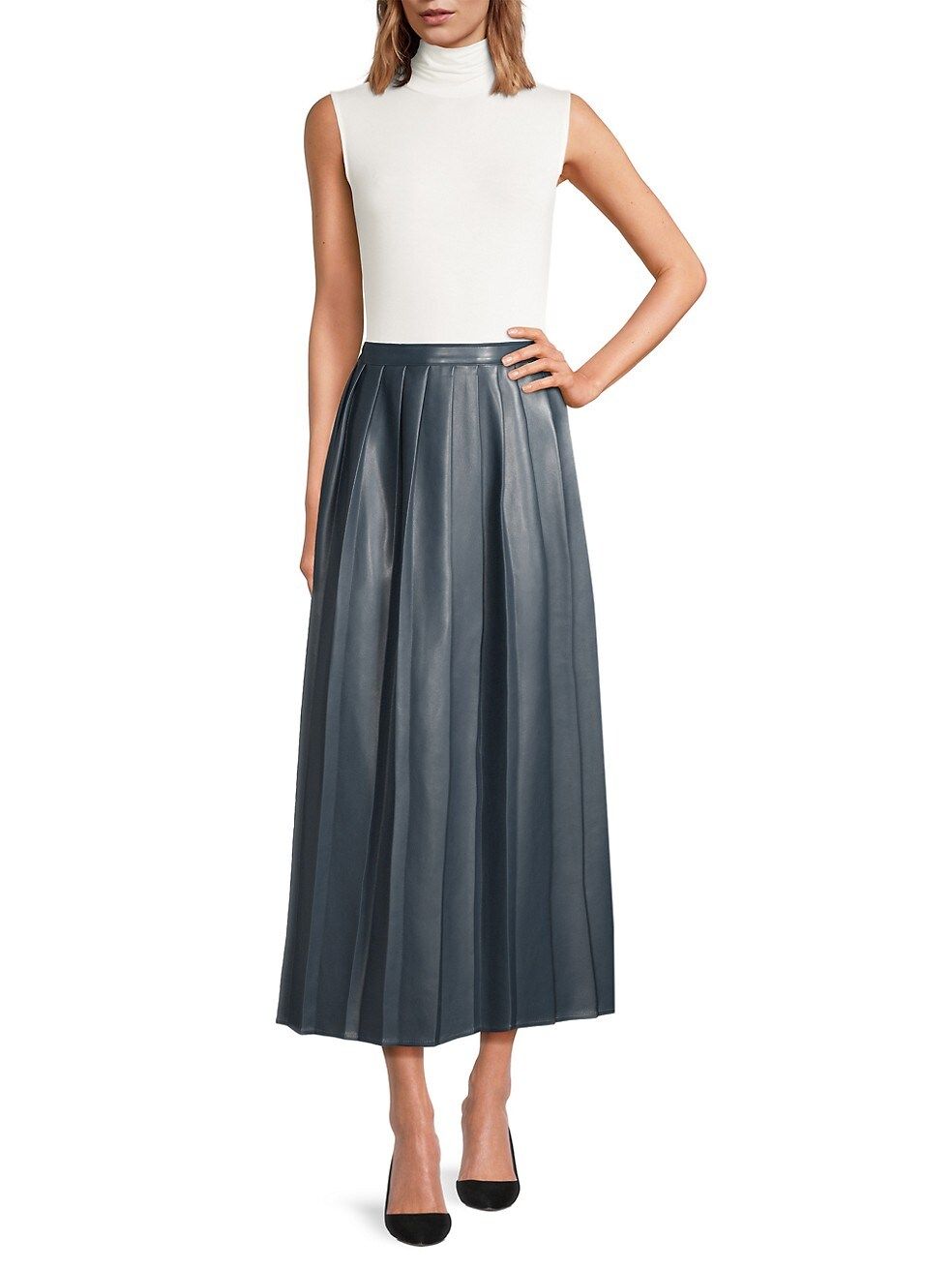 Pleated Faux Leather Midi Skirt | Saks Fifth Avenue