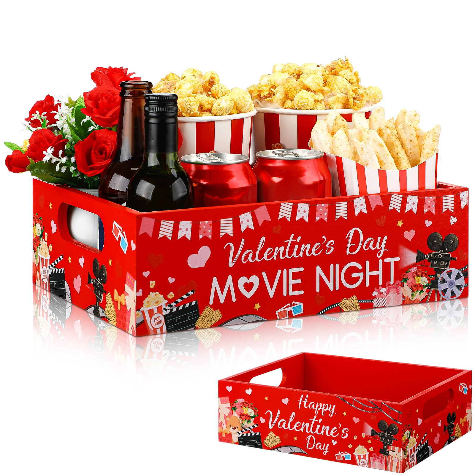 Movie Night Supplies Snack Tray with Handles for Theater Popcorn Bucket Bowl Box Reusable Wooden ... | Amazon (US)