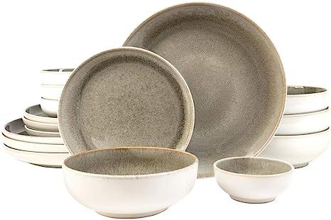 Sango Resona Moss 16-Piece Stoneware Dinnerware Set with Round Plates and Bowls, Green | Amazon (US)