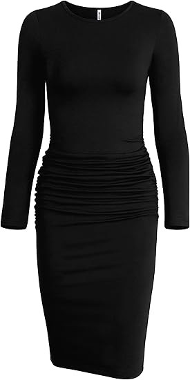 Missufe Women's Long Sleeve Ruched Casual Sundress Bodycon Sheath Knee Length Dress | Amazon (US)