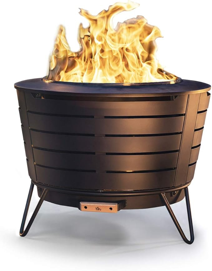 TIKI Brand 25 Inch Stainless Steel Low Smoke Fire Pit - Includes Wood Pack and Cloth Cover | Amazon (US)