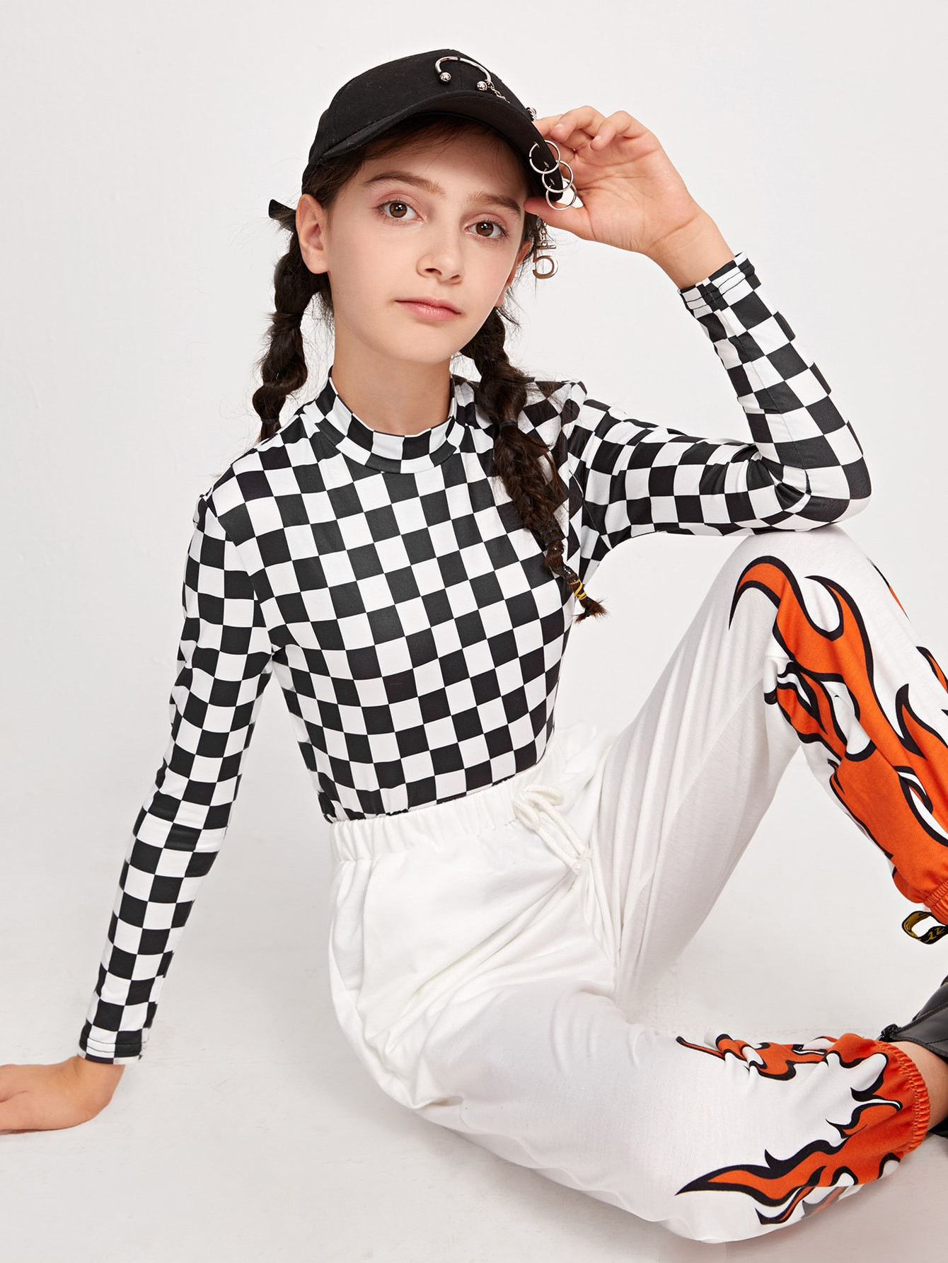 SHEIN Tween Girl Mock Neck Checker Top | SHEIN USA | SHEIN
