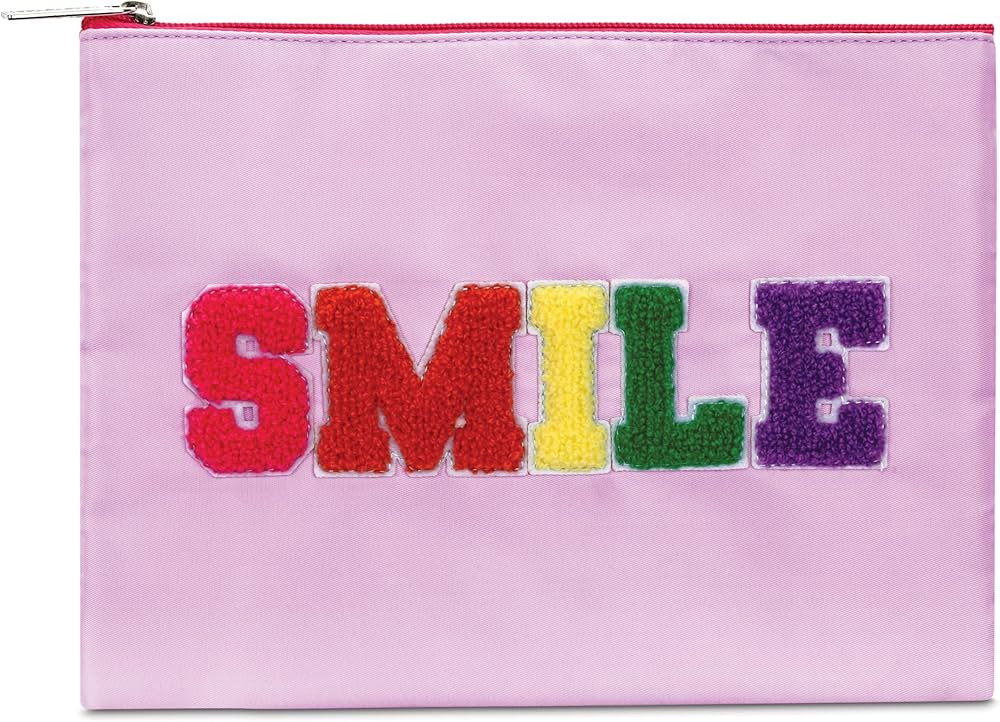 iscream 10.5" x 7.75" Chenille Patch Accent Nylon Zippered Travel Accessory Pouch, Smile | Amazon (US)