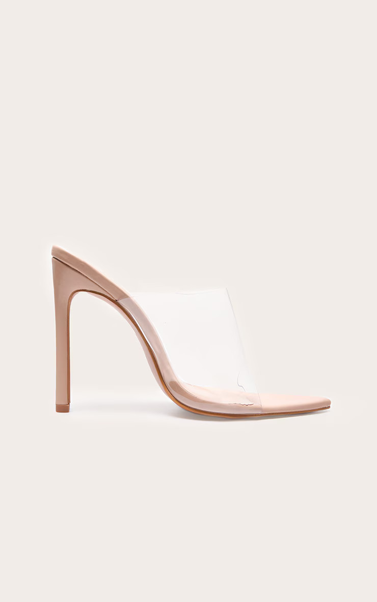 Nude Clear Strap Pu Point Toe High Heels | PrettyLittleThing US