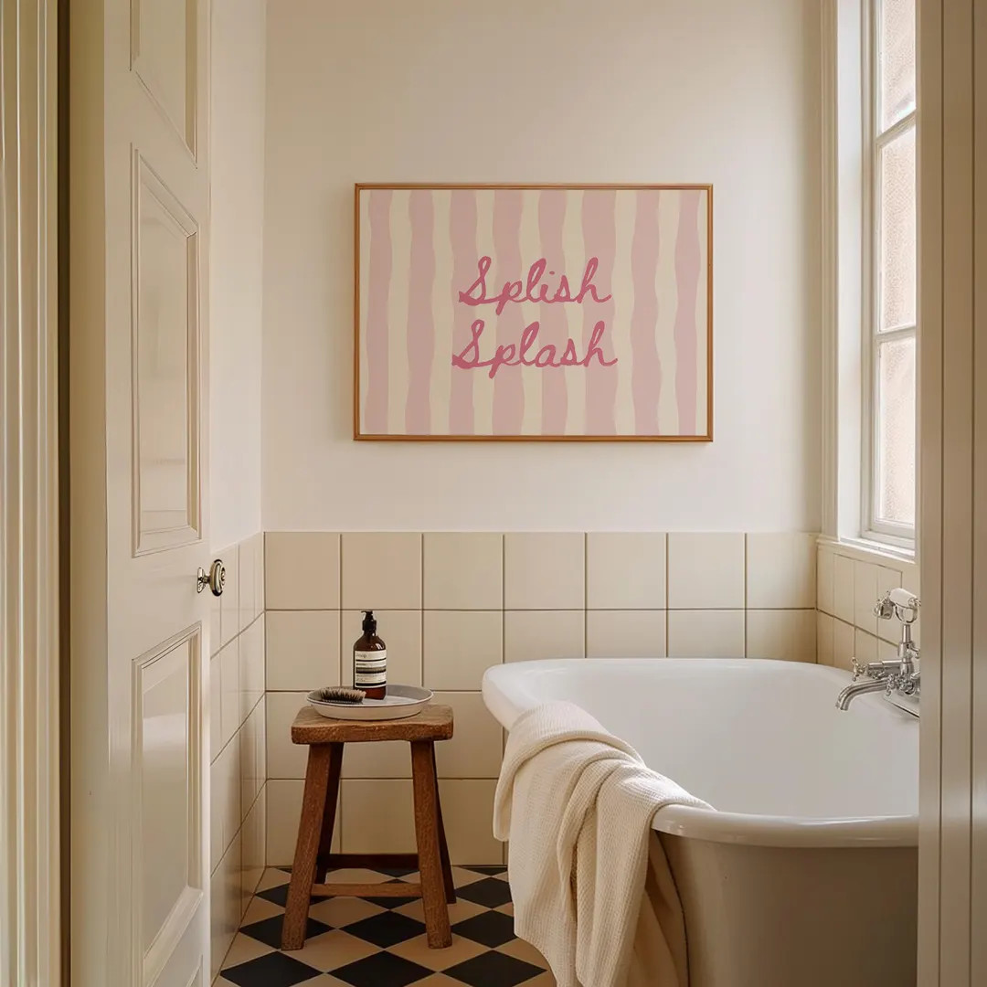 Pink Splish Splash Striped Typography Print | Horizontal Bathroom Print | Aesthetic Bathroom Art ... | Etsy (Global)