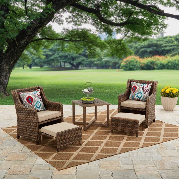 Better Homes & Garden Hawthorne Park 5 Piece Outdoor Chat Set with Beige Cushions - Walmart.com | Walmart (US)