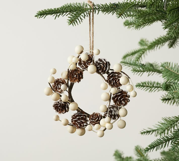 Handcrafted White Berry and Pinecone Wreath Ornament - Set of 3 | Pottery Barn (US)