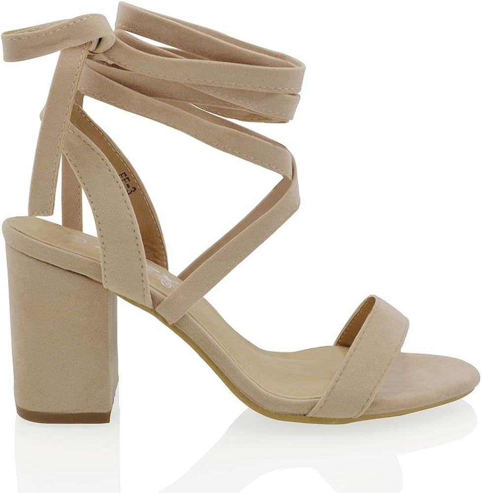 ESSEX GLAM Womens Chunky Block Low Mid Heel Lace Up Strappy Sandal Faux Suede Shoes | Amazon (US)