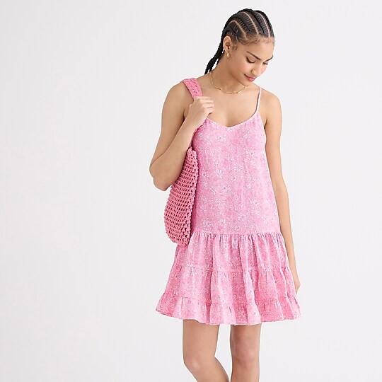 Tiered linen mini dress in tossed floral | J. Crew US