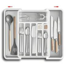 Cutlery And Utensil Organizer, 8 Compartments Silverware Drawer Organizer, Kitchen Drawer Organizers For Garage, Expandable Utensil Drawer Organizer | SHEIN