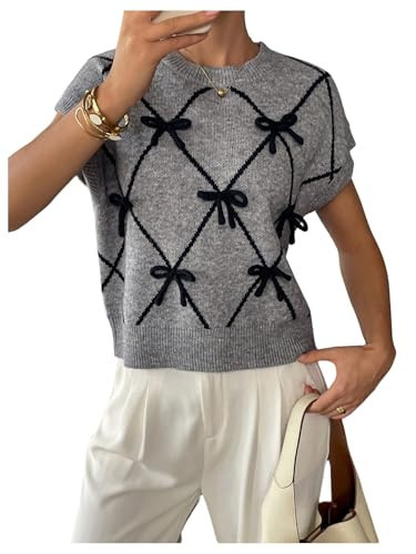 SOLY HUX Women's Short Sleeve Sweater 3D Floral Sweaters Pullover Tank Tops Knit Vest Trendy Fashion Clothing | Amazon (US)