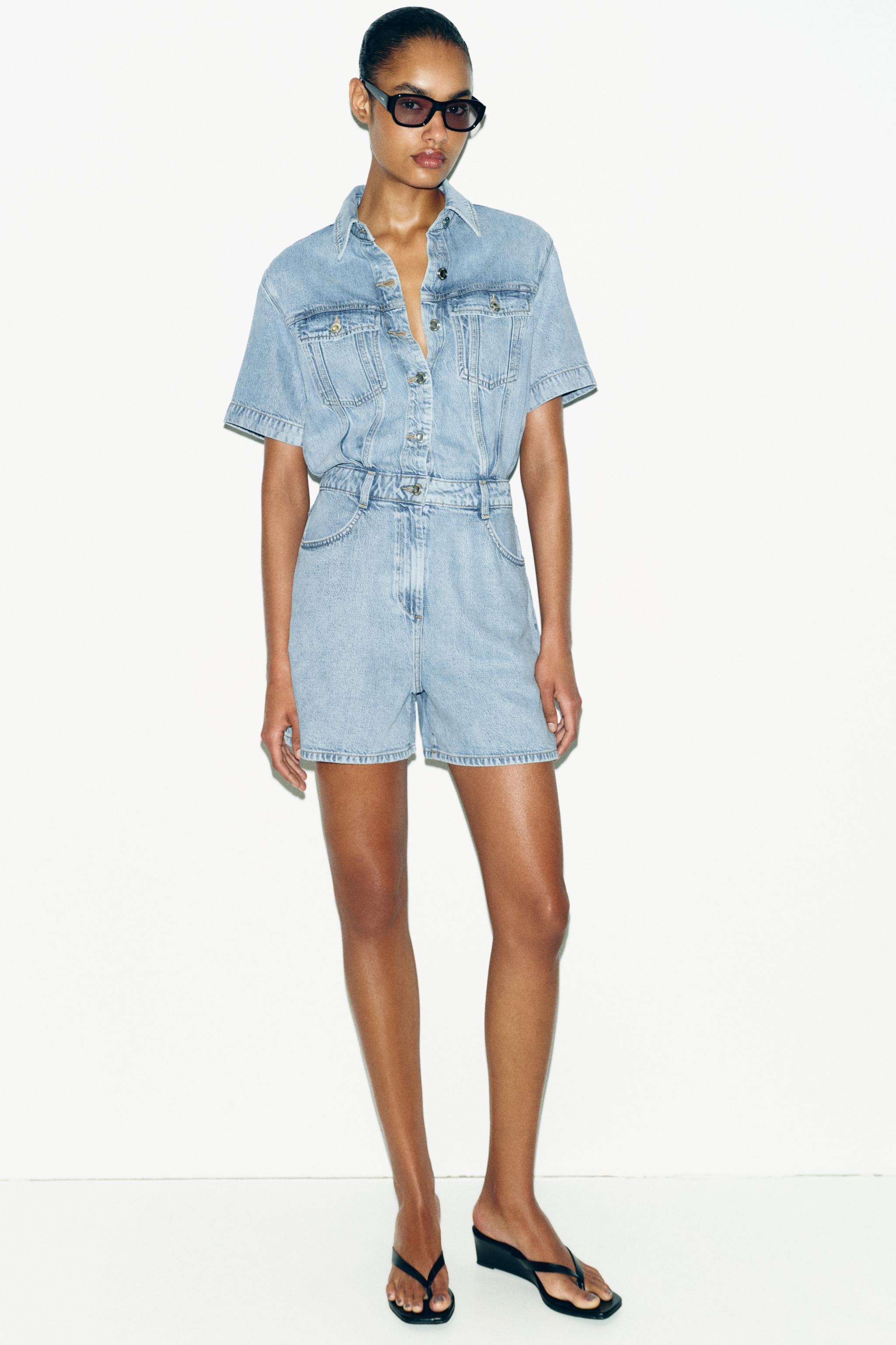 Z1975 SHORT FLOWY DENIM JUMPSUIT | Zara US