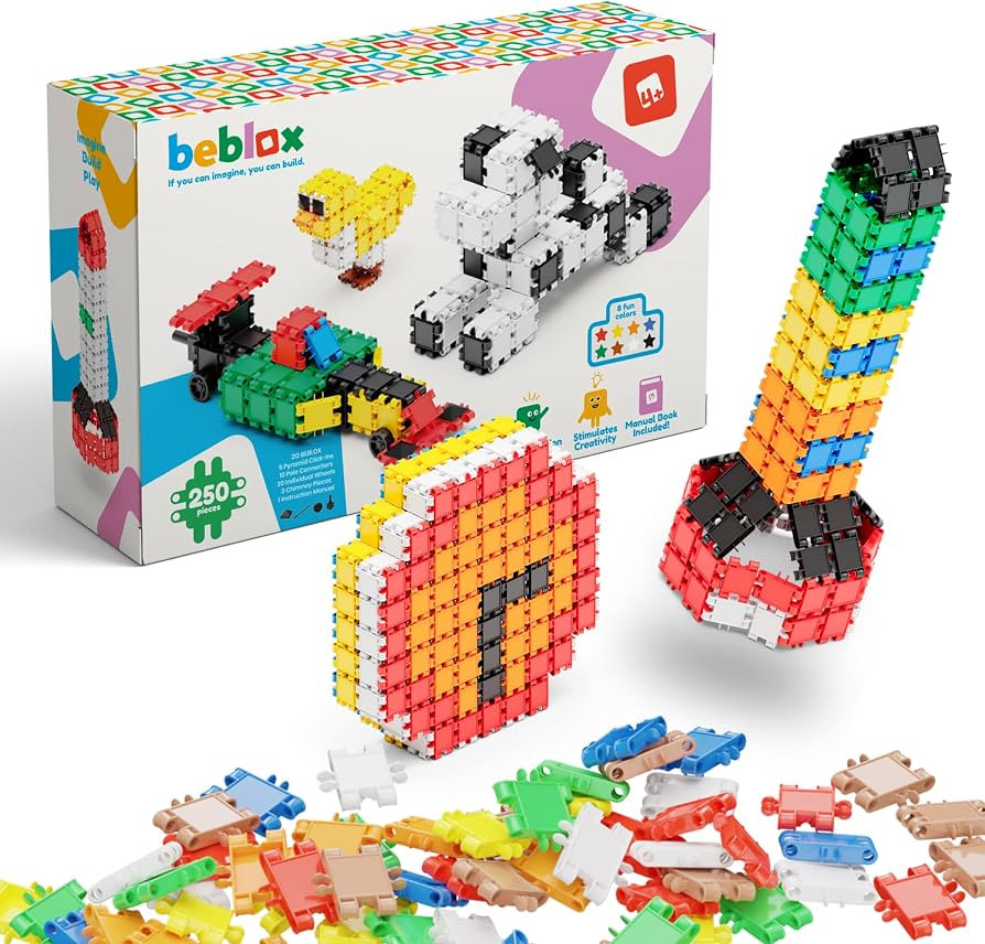 Beblox Building Blocks for Kids - 250-Piece Connecting Tiles Set - Interlocking Building Blocks f... | Amazon (US)