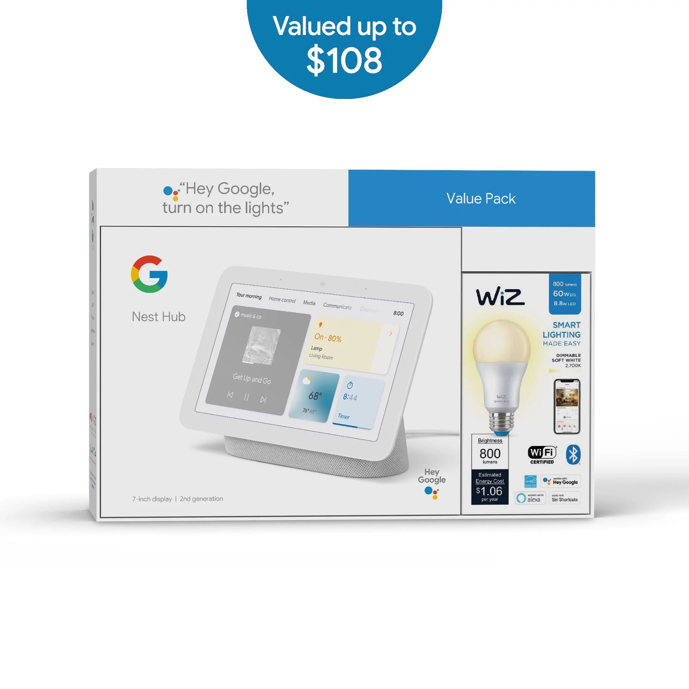 Google Nest Hub (Gen 2) Smart Home display - Wiz Smart Wi-Fi Connected LED Light Bulb - Chalk - W... | Walmart (US)