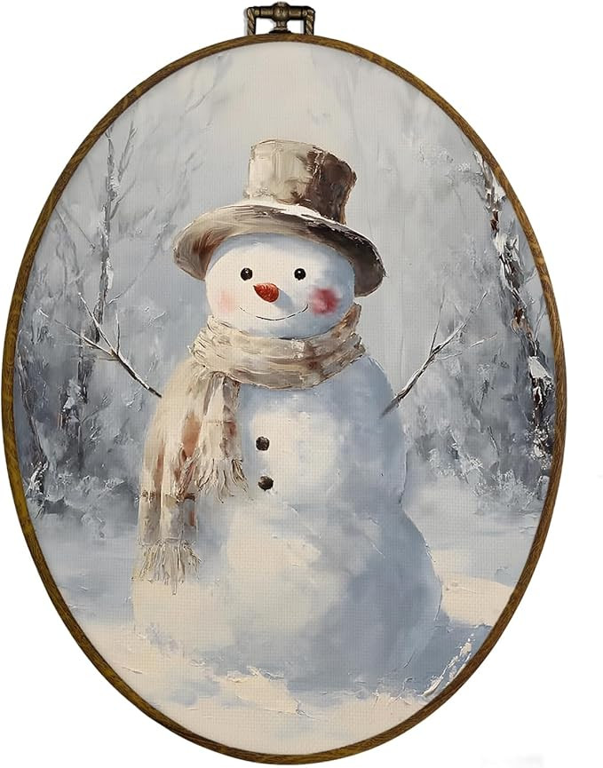 dvhdajed Retro Christmas Snowman Oval Wall Art Decor, Farmhouse Christmas Winter Framed Canvas Ar... | Amazon (US)