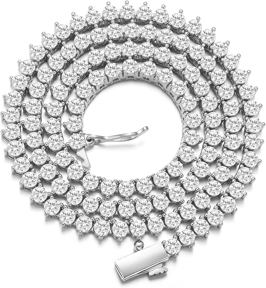 BREN 3mm 3 Prong Tennis Necklaces for Women Men, 18K White/Yellow Gold Plated 16/18 inches Round ... | Amazon (US)