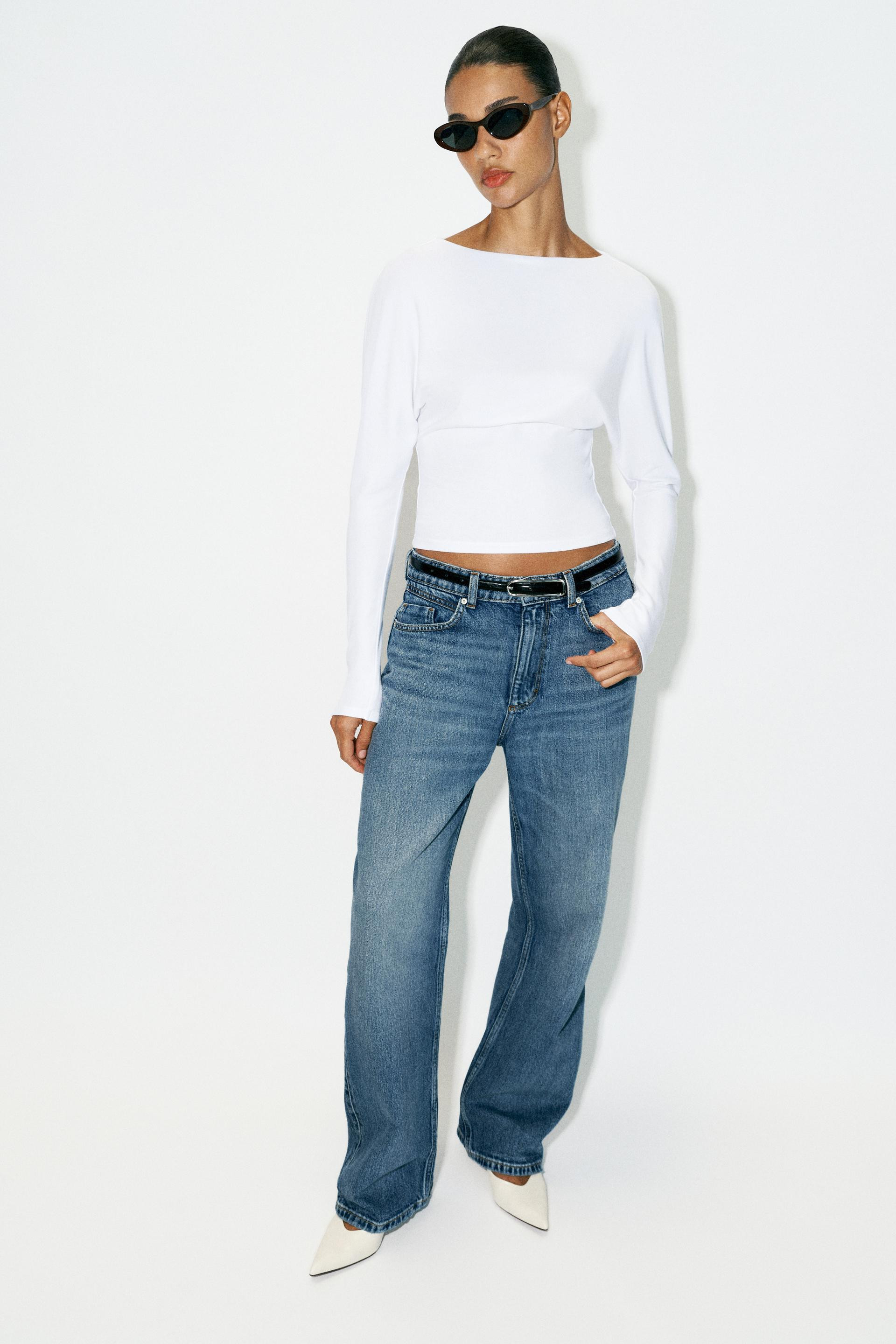 Zara - Long Sleeve Fitted T-Shirt - Beige Marl - L - Woman | Zara UK