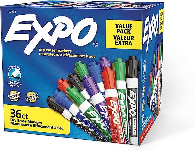 EXPO Low Odor Dry Erase Markers, Chisel Tip, Assorted, 36 Count | Amazon (US)