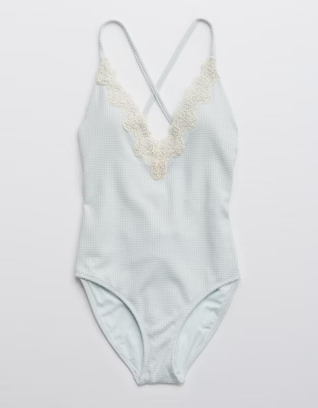 Aerie Waffle V Neck One Piece Swimsuit | American Eagle Outfitters (US & CA)