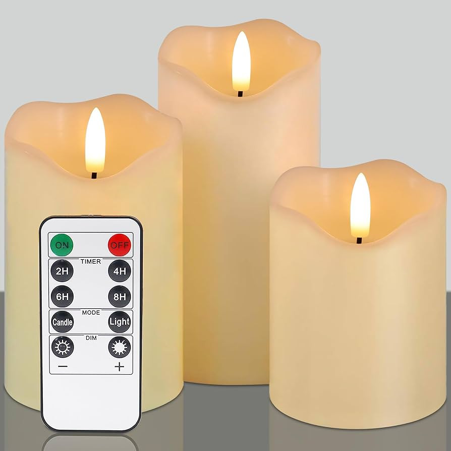 Flickering flameless Candles, Battery Operated Candles with Remote, led Pillar Candles\uff0cElect... | Amazon (US)