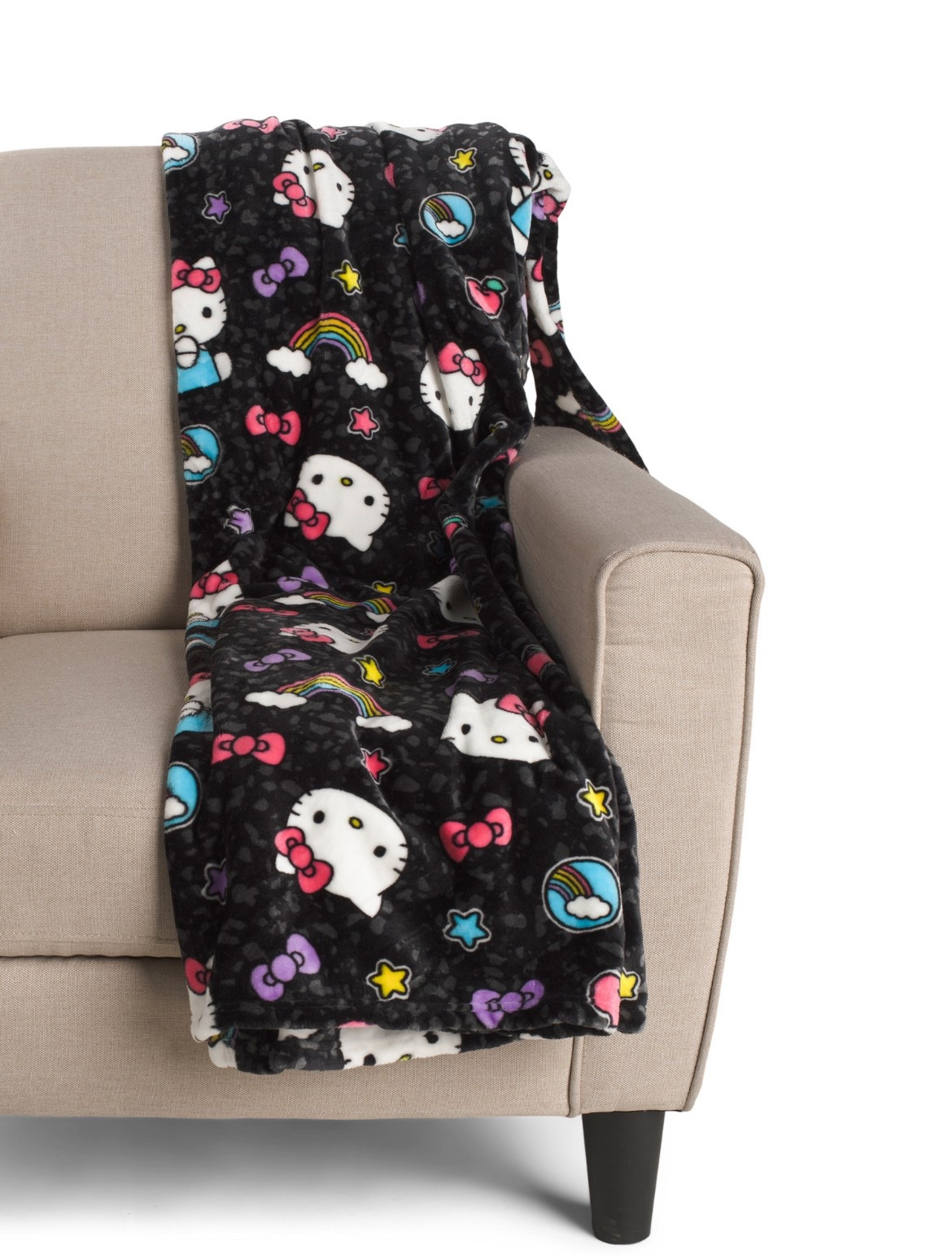 Hello Kitty Black Plush Bows and Stars Throw