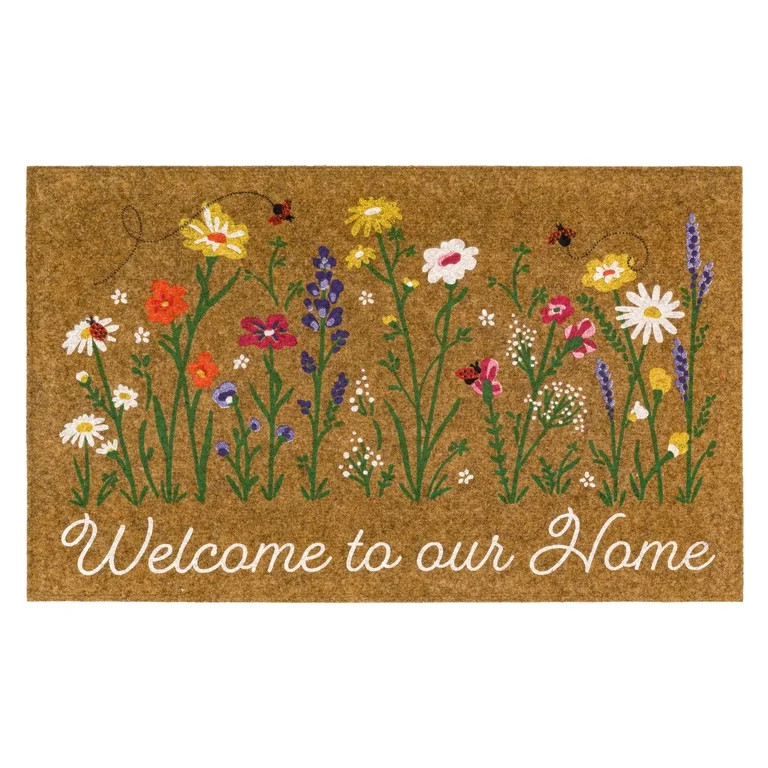 Floral Welcome to our Home Ladybug All Weather Moisture Absorbent Low Pile Doormat, Tan, 18" x 30... | Walmart (US)